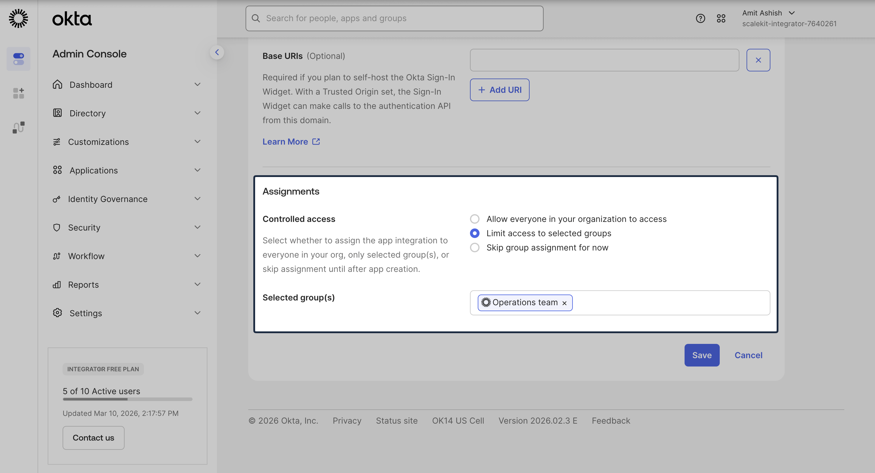 Assign required groups to the application in Okta