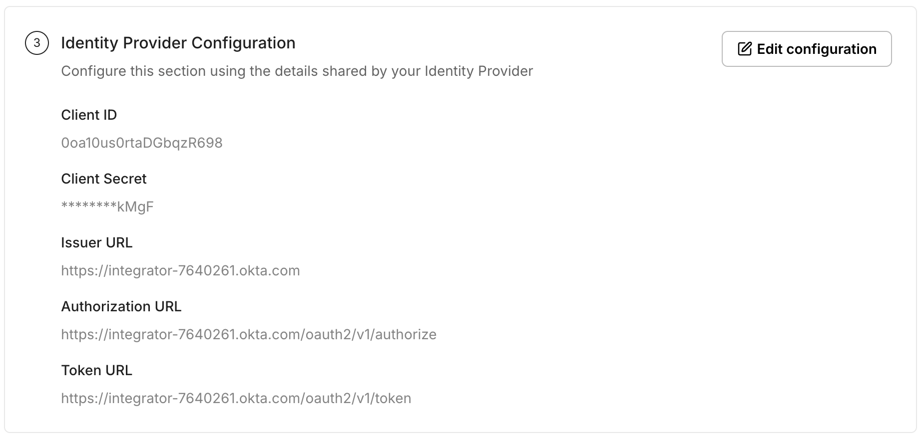 Completed IdP configuration in the SSO Configuration Portal
