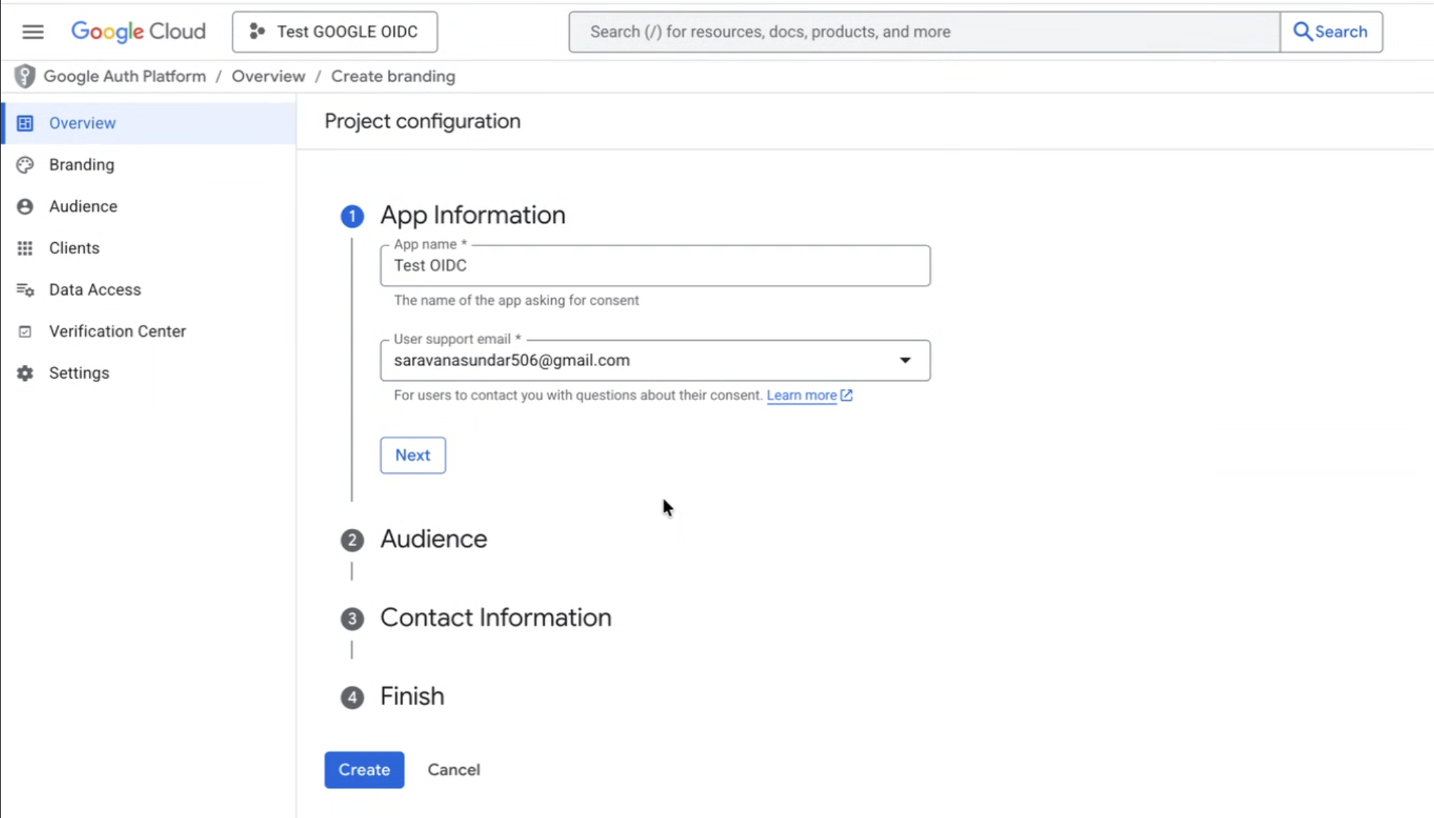 Google OAuth app configuration flow
