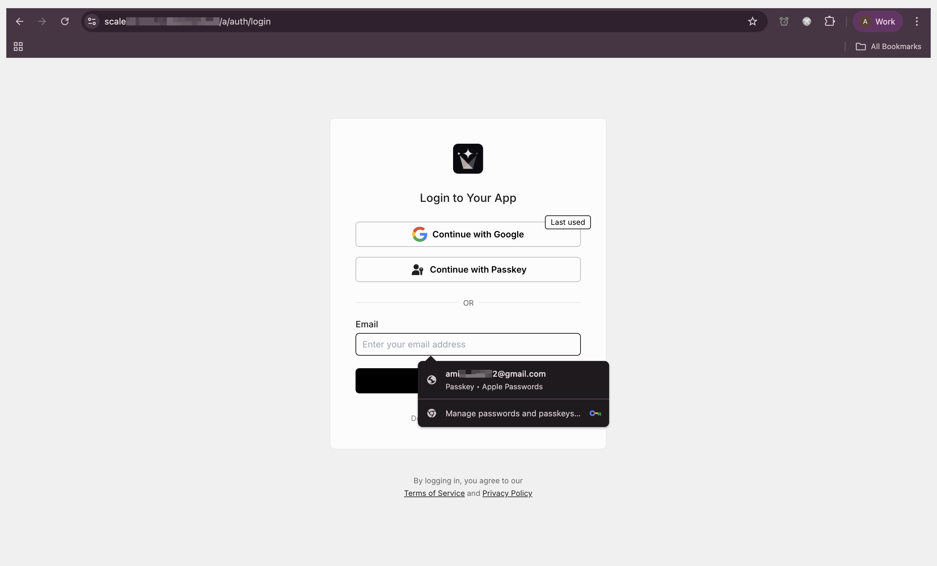 Login with passkey option on sign-in page
